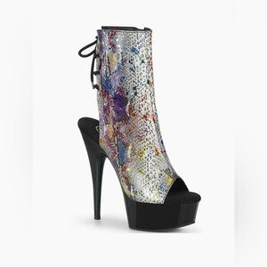 Pleaser Delight-1018SP Multi-Color Snakeskin Platform Bootie Heels Size 5